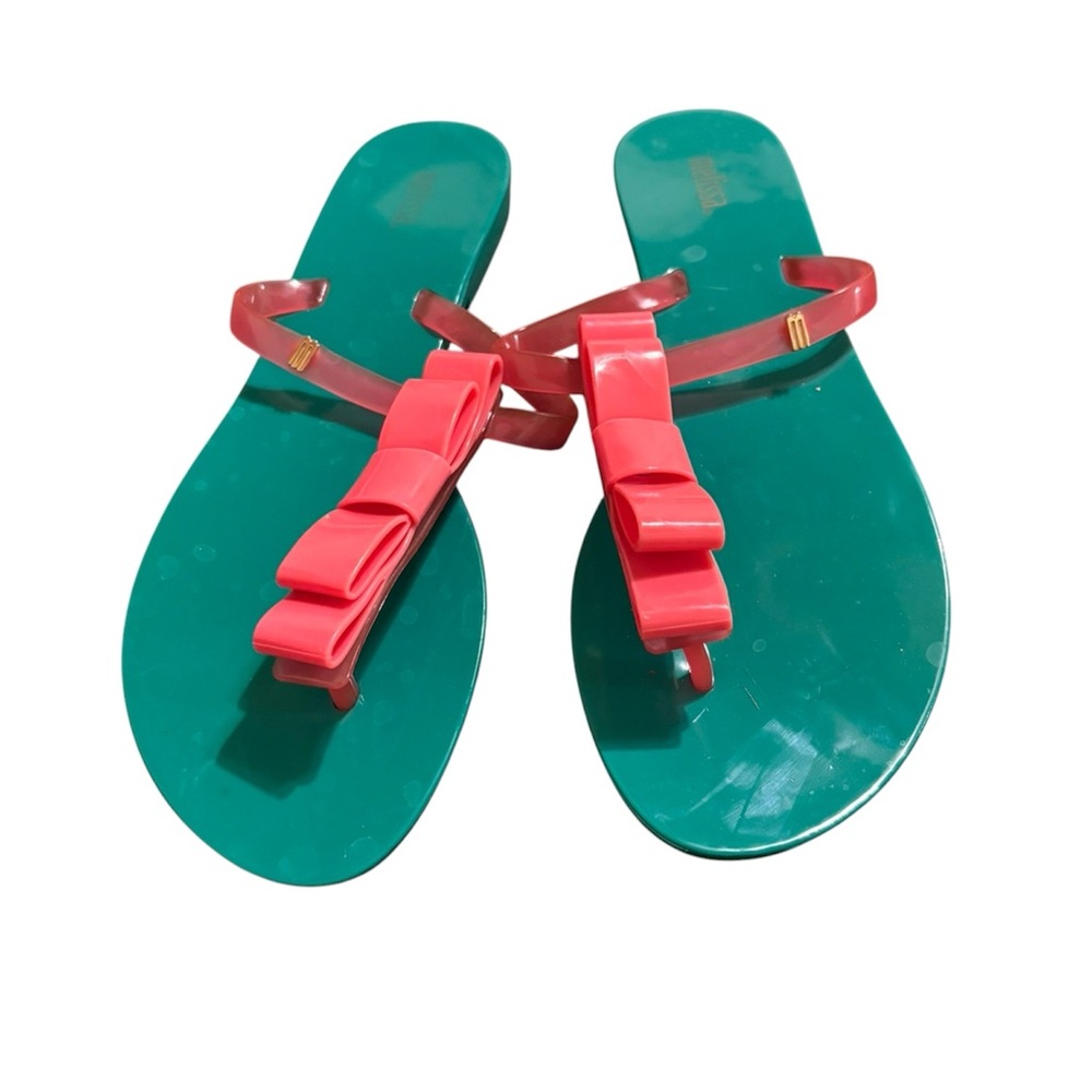Melissa Green Jelly Sandals with Pink Bows Sz 9